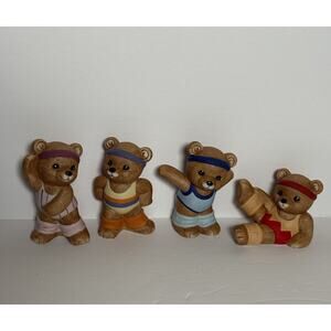 Lot of 4 HOMCO Teddy Bear Figurines Aerobics Leotards Leg Warmers #1448 Vintage